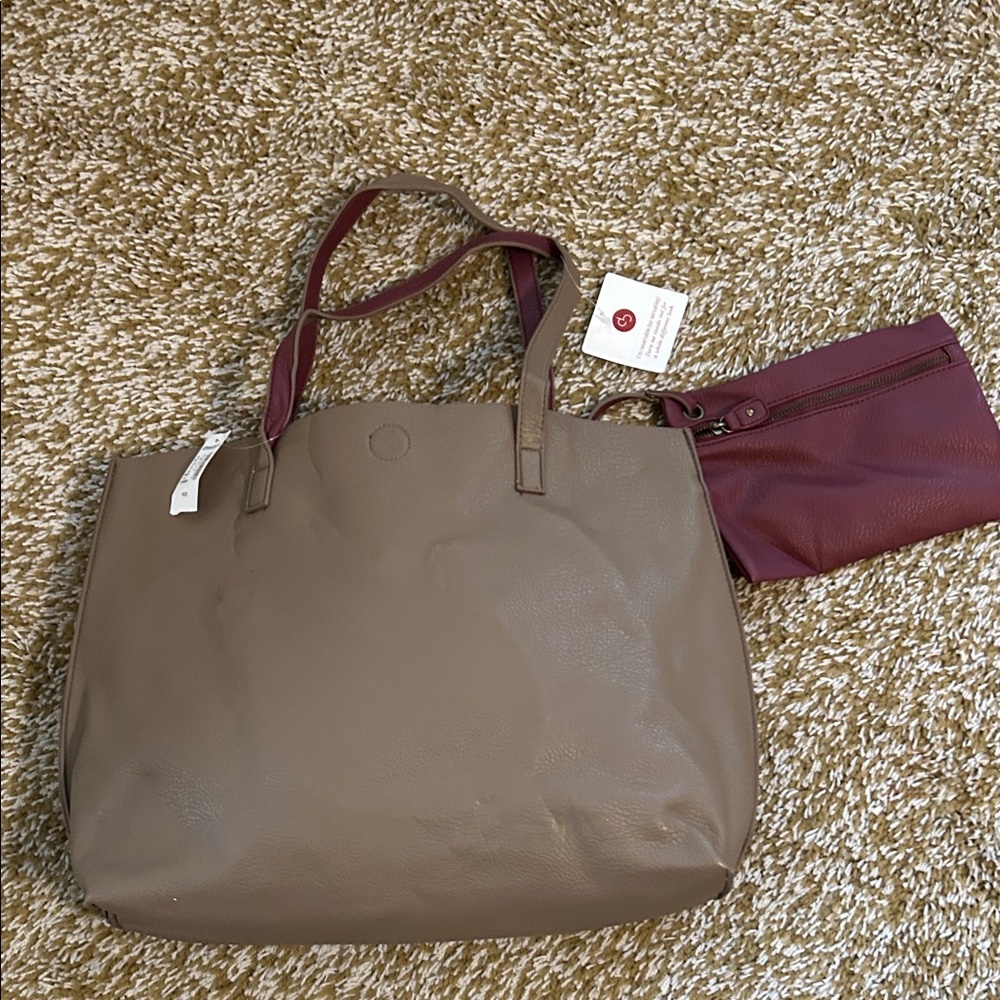 Dress Barn Taupe and Purple Tote Bag